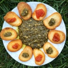 Dairy Free Miso Pesto and Bruschetta with Bagel Chips